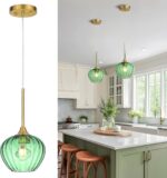 Green Glass Pendant Light, 7 Inch Modern Gold Pendant Lighting Vintage Ceiling Fixtures Mini Hanging Lamp for Kitchen Island Dining Room Restaurant Sink Foyer Entryway - Image 2