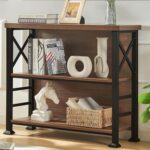 HOMBAZAAR Book Shelf,3 Tier Small Bookshelf with Metal Frame and Backboard,Rustic Brown Deep Bookcase with Engineered Wood Shelves,Short Shelf Bookcase for Living Room,Bedroom and Office - Image 2