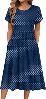 HOTOUCH Women's Summer Short Sleeve A-Line Midi Dresses Casual Floral T-Shirt Dress Flowy Beach Sundress with Pockets - Image 2