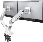 HUANUO Dual Monitor Stand - Full Adjustable Monitor Desk Mount Swivel Vesa Bracket with C Clamp, Grommet Mounting Base for 13 to 32 Inch Computer Screens - Each Arm Holds 4.4 to 19.8lbs - White - Image 2
