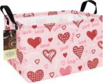 HUNRUNG Rectangle Storage Basket Cute Canvas Organizer Bin for Pet/Children Toys, Books, Clothes Perfect for Rooms/Playroom(REC-Pink Love Heart) - Image 2