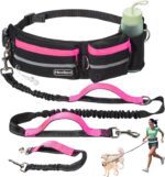 Hands-Free Dog Leash with Pouch, Waist Leash for Walking Two Dogs, Reflective Stitching, Dual Handle, Bungee Retractable for Medium to Large Dogs - Pink,Dog Walking Accessories - Image 2