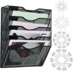 Hanging Wall File Organizer with Office Assorted, 5 Pockets Mesh Wall Mounted File Folder Holder for Mail, Paper, Document, Binder, Magazine, Menu (Black) - Image 2