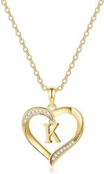 Heart Initial Necklace for Women, 14K Gold Plated Cubic Zirconia Heart Pendant Necklace, Dainty Initial Charm Necklace Letter A to Z Initial Jewelry for Women Girls - Image 2