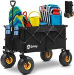 Heavy Duty Beach Wagon with 9" Big Sand-Proof Wheels – 440lb Capacity, Sekey 200L Oversized Foldable Cart | Adjustable Handle & All-Terrain Tires for Sand, Camping, Groceries. Black - Image 2