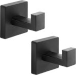 Heavy Duty Stainless Steel Towel Hooks, Wall Mounted Square Robe Hooks for Bathroom, Kitchen, Bedroom, Hotel Matte Black 2 Pack - Image 2
