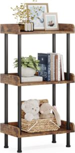 Hosfais Bookshelf Small Book Shelf, 3 Tier Wood Bookcase Industrial Bookshelf Metal Standing Book Shelves Display Book Rack for Living Room Bedroom Home Office (Rustic Brown) - Image 2