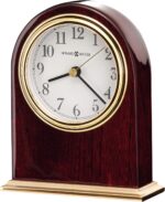 Howard Miller Monroe Table Clock - Arch-Shaped Analog Desk Clock, Wooden Tabletop Timepiece w/Brass Accents, Battery-Operated Quartz Movement, Shelf Decoration for Living Room, Bedroom, Office Decor - Image 2