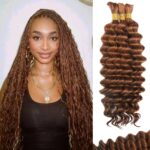 Human Braiding Hair For Boho Braids Deep Water Wave Human Bulk Hair for Braiding 12A Brazilian Virgin Human Hair Extensions for Boho Braids 3 Bundles/Pack 110g Auburn Ginger 14inch - Image 2