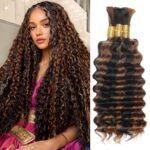 Human Braiding Hair for Boho Braids,150g 20 Inch 3 Bundles Ombre Deep Water Wave Bulk Boho Curly Human Hair Bundle for Braiding,1b/30 Highlight No Weft Wet and Wavy Knotless Braiding Hair Extensions - Image 2