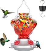 Hummingbird Feeder for Outdoors with Ant Moat, Hummingbird Feeder, Hand Blown Glass, 4 Bee Guard Feeding Ports with Perch, Outdoor Garden Décor, 16OZ, Red, Gifts for Mom Wife Dad Men Women - Image 2