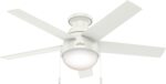 Hunter 46 inch Indoor Ceiling Fan with LED Light - White Ceiling Fan with Pull Chain, For Bedroom, Living Room, or Kitchen, Low Profile Mount, No Remote, 5 Blades - Anslee 59269, Fresh White - Image 2