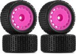 INJORA Pre-Mounted Pin Buggy Tires & Wheels for 1/28 Losi Micro-T, 4pcs(Magenta) - Image 2