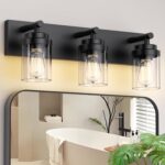 IZORRO Bathroom Vanity Light Fixture, 3-Light 22 Inch Matte Black Bathroom Light Fixtures Over Mirror, with Clear Glass Shade, Modern Farmhouse Vanity Lights, Rustic Restroom Lighting Fixtures - Image 2