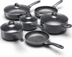 Induction Cookware Pots and Pans Set 10 Piece, BEZIA Dishwasher Safe Nonstick Cooking Pans, Stay-Cool Bakelite Handle, Scratch Resistant Kitchen Sets with Frying Pans, Saucepans & Stockpot (Black) - Image 2