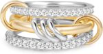 Interlocked Stackable Rings for Women, 14K Gold Plated Mixed Metal Ring Stack, Trendy Cubic Zirconia Connected Bands Two Toned Ring for Women - Image 2