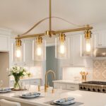 Island Light for Kitchen, 4-Light Linear Chandelier Pendant Lighting for Kitchen Island, Brushed Gold Dining Room Light Fixture Over Table with Clear Glass Shades - Image 2