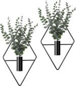 Jexine Hanging Planters with Artificial Eucalyptus Metal Hanging Vase Indoor Plants Holder Modern Geometric Boho Bathroom Wall Decor for Living Room Home Office (Black,4 Pcs) - Image 2