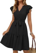 KIRUNDO Women Flutter Sleeve Summer Dress 2025 Spring V Neck Ruffle Flowy Tiered Knee Length Belted Beach Vacation Sundress - Image 2