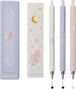 KaCo Gel Pens Cute Stationery 3 Pieces 0.5mm Fine Point, Quick Drying Pens for Journaling Aesthetic Office Supplies, 2 Black Ink and 1 Coral Ink - Image 2