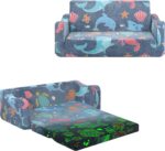 Kids Couch Extra Large,Glow in The Dark 2-in-1 Folding Kids Sofa Bed for Boys,2 Seats Convertible Sleeper Lounger Toddler Couch for Children Bedroom Playroom Nursery,Marine - Image 2