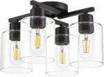 Kitchen Lighting Fixtures Ceiling, Black Semi Flush Mount Ceiling Light, 4 Light Kitchen Light Fixtures Cieling Lights with Clear Glass Shade for Bedroom Foyer Farmhouse Hallway - Image 2