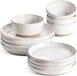 LE TAUCI Dinnerware Sets 12 PCS, Ceramic Plates and Bowls Set, For Housewarming (28 oz Cereal Bowl+ 8" Salad Dish+10" Dinner Plate) x 4, Oven safe, Arctic White - Image 2