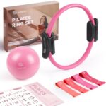 LIONSCOOL Pilates Ring Set – 14" Anti-Deformation Magic Circle with Padded Handles, Mini Ball, Resistance Bands, Guide & Bag - Image 2
