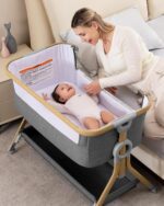 Larex Baby Bassinet Bedside Sleeper for Baby, Baby Crib Bed for Newborn Infant, Bedside Bassinet with Wheels, 5 Adjustable Height, Mosquito Net, Breathable Mattress and Mesh, Storage Basket and Bag - Image 2