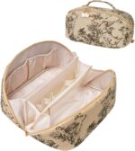 Large Capacity Cosmetic Bag for Women, Waterproof PU Leather Makeup Bag for Travel,Toiletry Bag Make up Organizer with Divider and Handle (Lighting Coffee) - Image 2