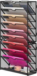 Lavatino 10-Tier Hanging Wall File Folders Organizer - Black Metal Mesh Paper Magazine Document Mail Holder File Organizer for Office School Home Wall Mount or Desk Supplies Organization - Image 2