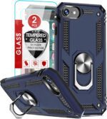 LeYi iPhone SE 2022/2020 Case With [2Pack] Tempered Glass Screen Protector, Military-Grade Protective Phone Case With Magnetic Metal Kickstand for SE 3rd/2nd Gen, Blue - Image 2