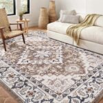 Lofus 5x7 Area Rugs for Living Room, Washable Area Rug, Rugs for Bedroom, Kitchen, Vintage Boho Carpet, Soft Non-Slip, Low Pile Large Area Rug for Office Dining Room, Floral Brown - Image 2