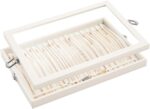 Lolalet Jewelry Organizer Tray with Lid, 18 Hooks Velvet Necklace Organizer Holder Storage Box for Drawer -Beige - Image 2