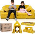 Lunix LX15 14pcs Modular Kids Play Couch, Child Sectional Sofa, Fortplay Bedroom and Playroom Furniture for Toddlers, Convertible Foam and Floor Cushion for Boys and Girls, Yellow - Image 2