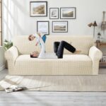 MAXIJIN Stretch Couch Cover Sofa Covers for 3 Cushion Couch (71"-91" Washable Sofa Slipcovers with Non-Slip Foam & Elastic Strap, Dog Cat Pet Friendly Furniture Protector (Large, Beige) - Image 2