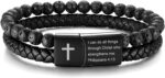MEALGUET Men's Inspirational Bible Verse Bracelets Lava Rock Bead Bracelet Healing Balancing Braided Leather Wristband with Magnetic Clasp - Image 2