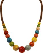 MINACHI Hippie Boho Colorful Ceramic Round Beads Strand Necklace, Bohemian Fashion Statement Jewelry Gift for Women - Image 2