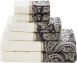 Madison Park Aubrey 100% Cotton Luxurious Bath Towel Set Highly Absorbent, Quick Dry, Jacquard Paisley Design, Hotel & Spa Quality for Bathroom Decor, Multi-Sizes, Black 6 Piece - Image 2