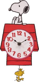 Mark Feldstein & Associates Peanuts Snoopy's Dog House with Woodstock Pendulum Pal Wall Clock, 12 Inch - Image 2