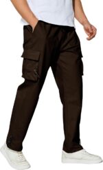 Men's Cargo Pants with Pockets Cotton Outdoor Elastic Waist Hiking Pants Casual Baggy Jogger Sweatpants - Image 2