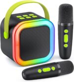 Mini Karaoke Machine for Kids Adults, Portable Bluetooth Mini Karaoke Microphone Singing Speaker Karaoke Player with 2 Wireless Mic, for All Smartphones,Birthday, Family,Home Party (Black Green) - Image 2