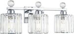 Modern Crystal Bathroom Vanity Light, 3-Lights Bathroom Light Fixtures, Chrome Vanity Light Fixtures over Mirror, Bath Vintage Wall Mounted Lamps Crystal Wall Light Fixtures for Bathroom, Living Room - Image 2