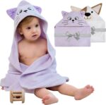 Mooreeke 2 Pack Toddler Towels - 100% Cotton Toddler Hooded Towels - Soft Baby Bath Towel with Hood for Newborn - Comfort Towel for Baby Girls and Boys - Animal Shaped (Puppy & Cat) - Image 2