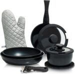 Moss & Stone 10pcs Black Pots and Pans Set Non Stick, Cookware Sets Detachable Handle, RV Kitchen Set Removable Handle, Oven Safe, Induction Ready, Stackable Non-stick Set, Camping Cookware Set - Image 2