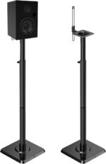 Mounting Dream Black Alloy Steel Speaker Stands, Height Adjustable Bookshelf Speaker Stand Pair, Universal Fit, 11 lbs Capacity, Set of 2 for Bose Polk JBL Sony Yamaha - 42" Max Height - Image 2