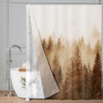 ORTIGIA 3 in 1 Waterproof Shower Curtain and Clear PEVA Liner Set with 12 Double Sided Metal Hooks, Brown Misty Forest Tree Shower Curtains for Bathroom - 72 Wx72 L - Image 2