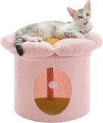 PETEPELA Cat Beds for Indoor Cats, Small Cute Cat Tree House with Removable Flower Cat Bed, Cat Hideaway, Indoor Cat House Condo, Cat Accessories, 20X20X16 Inches, Pink - Image 2