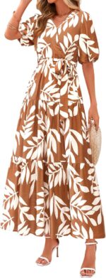 PRETTYGARDEN Women's Summer Maxi Dress 2025 Resort Wear Boho Floral V Neck Puff Short Sleeve Ruffle Flowy Beach Long Dresses - Image 2