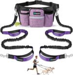 PetAmi Premium Hands Free Dog Leash for 2 Dogs, Adjustable Waist Belt Leash for Dog Walking, Fanny Pack Accessories Bag Dual Bungee Leash for Running, Hiking, Jogging, Biking, Purple - Image 2